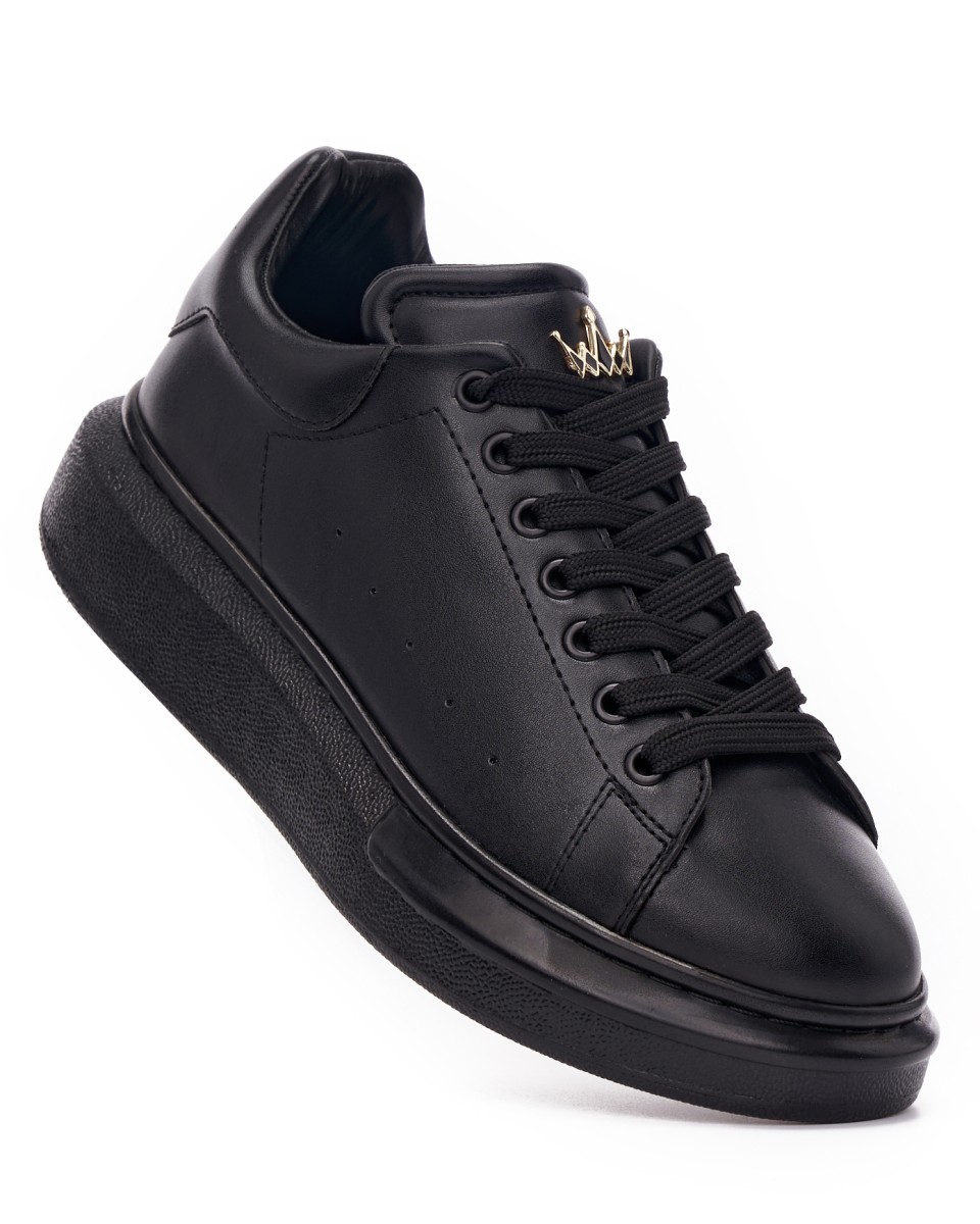 Men’s Crowned Chunky Sneakers Shoes Full Black | Martin Valen