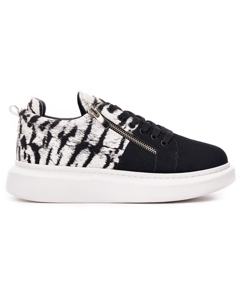 Plateau Sneakers Zebra Schuhe mit Reissverschluss - Schwarz