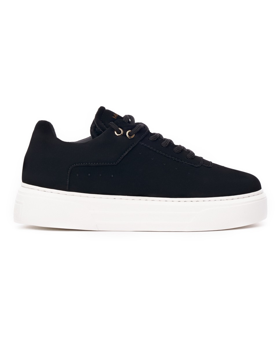 Men’s Casual Sneakers Breathable Shoes in Black Suede - Black