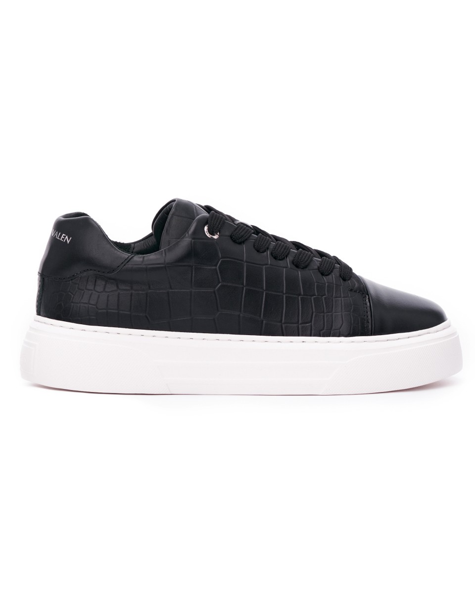 Rizz Lizz Genuine Leather Sneakers Shoes in Black