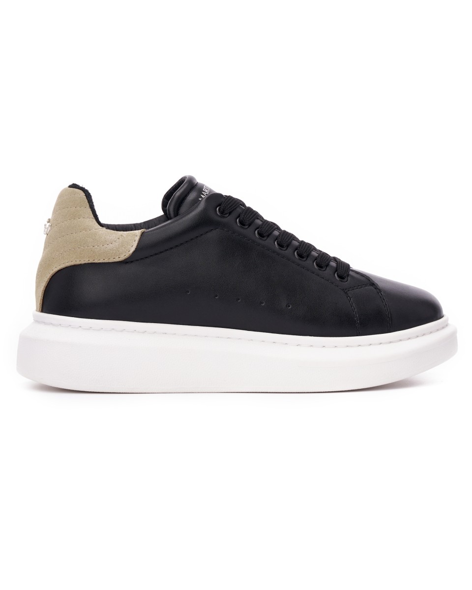 V-Harmony Men's Black and White Shoes with Suede Heel Tab