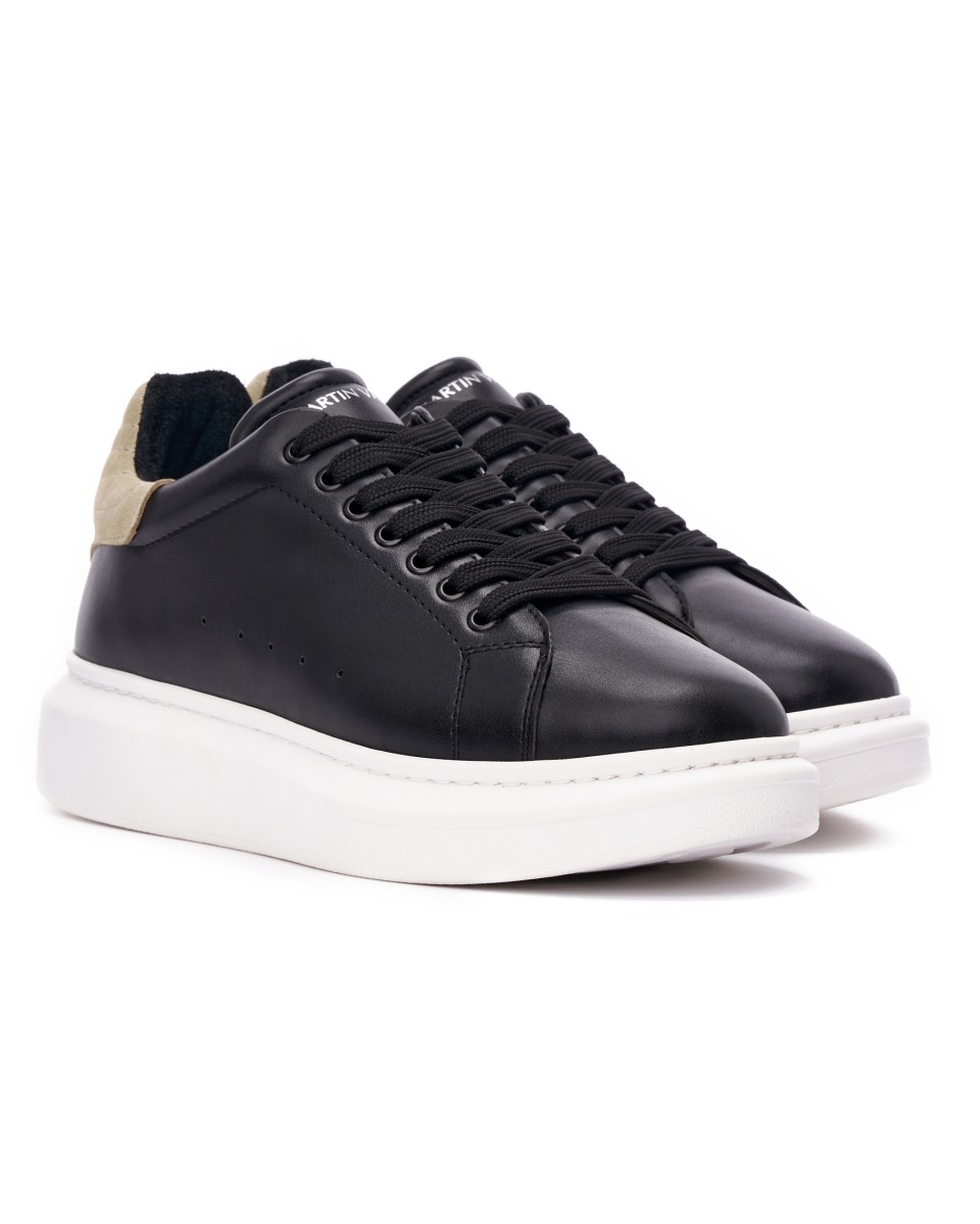 V-Harmony Men's Black and White Shoes with Suede Heel Tab | Martin Valen