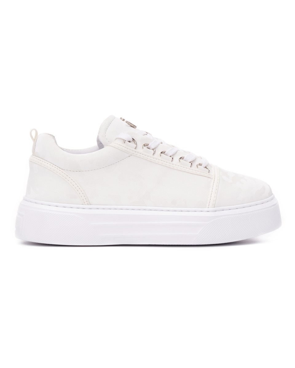Men's Low Top Sneakers Crowned Designer Camo White - White