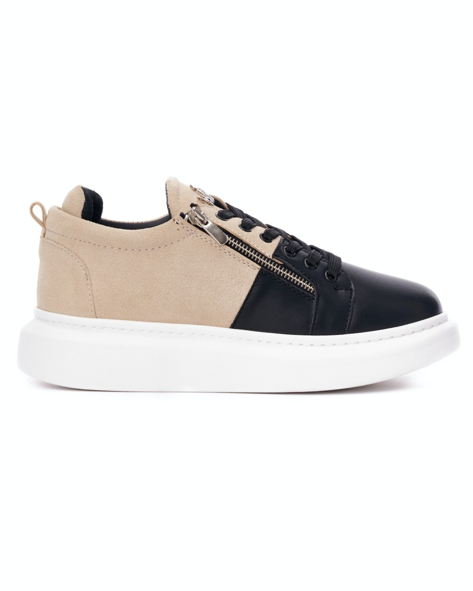 Hype Sole Zipped Style Sneakers in Cream-Black