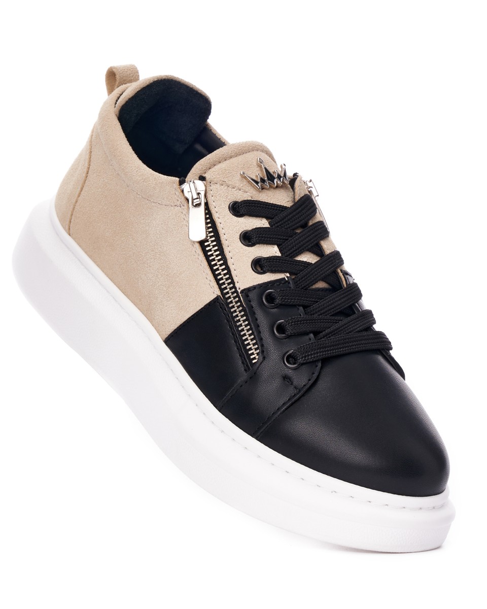 Chunky Sneakers Designer Zipper Shoes Cream-Black | Martin Valen