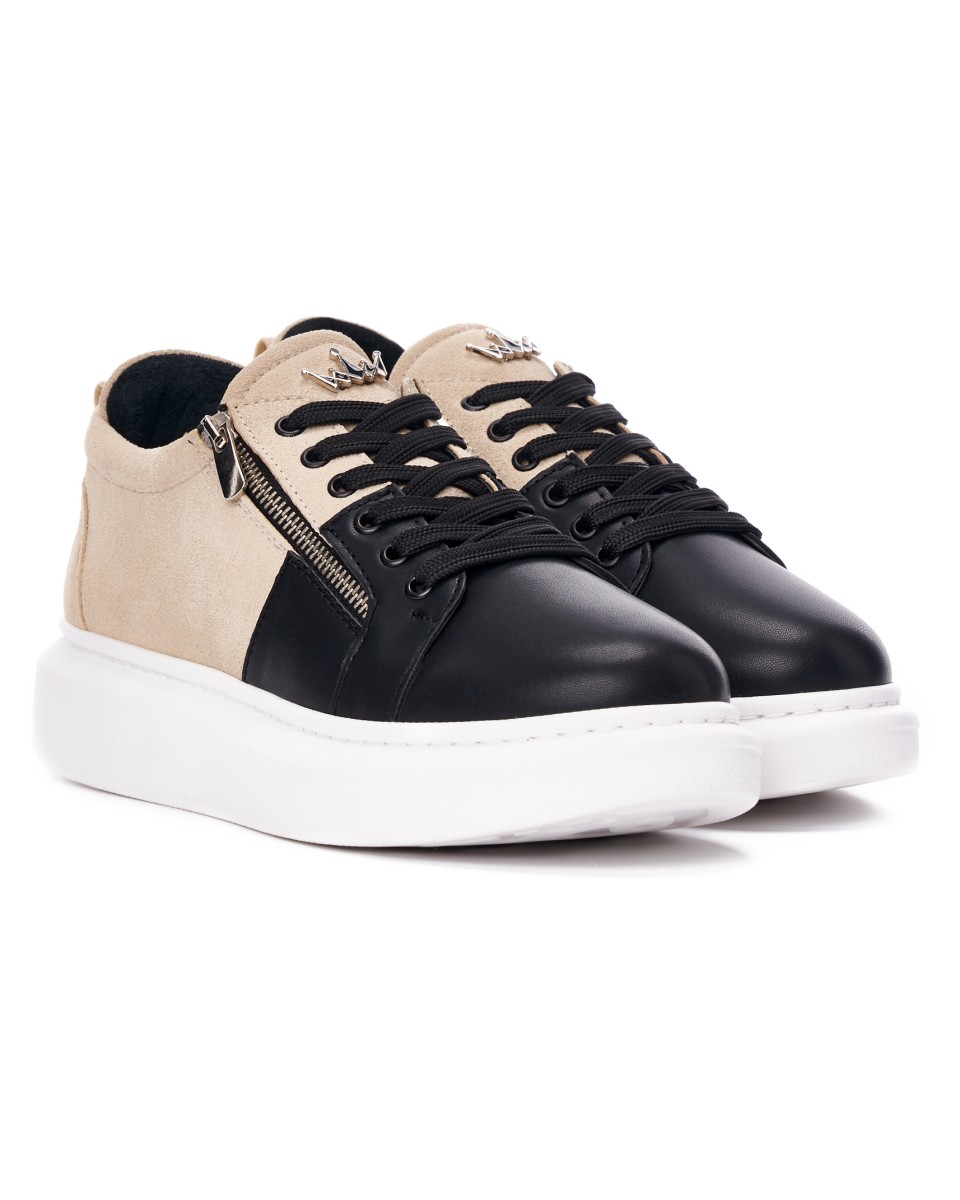 Chunky Sneakers Designer Zipper Shoes Cream-Black | Martin Valen