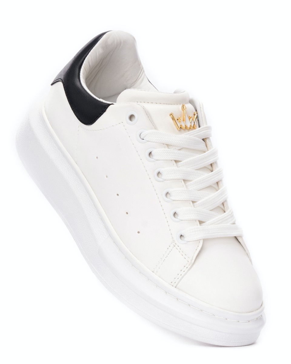 Men’s Crowned High Sole Sneakers Shoes White-Black | Martin Valen