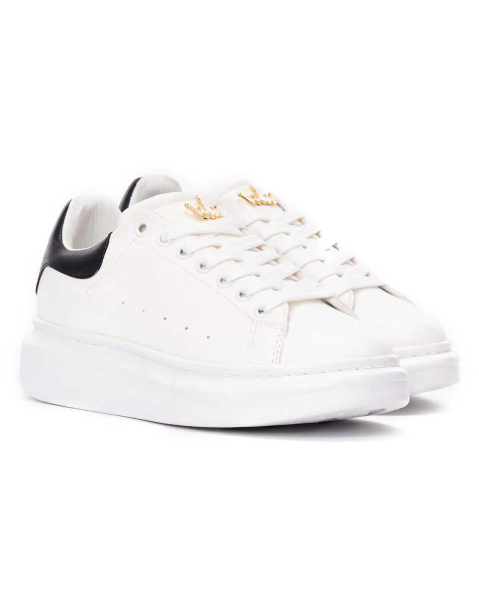 Men’s Crowned High Sole Sneakers Shoes White-Black | Martin Valen