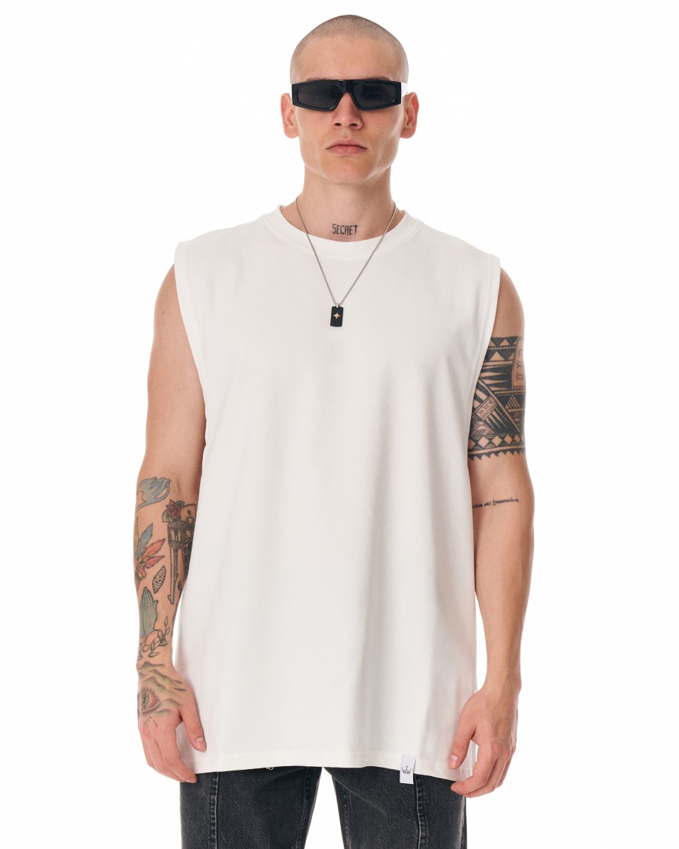 Urban Style Sleeveless Plain T-shirt - Off White