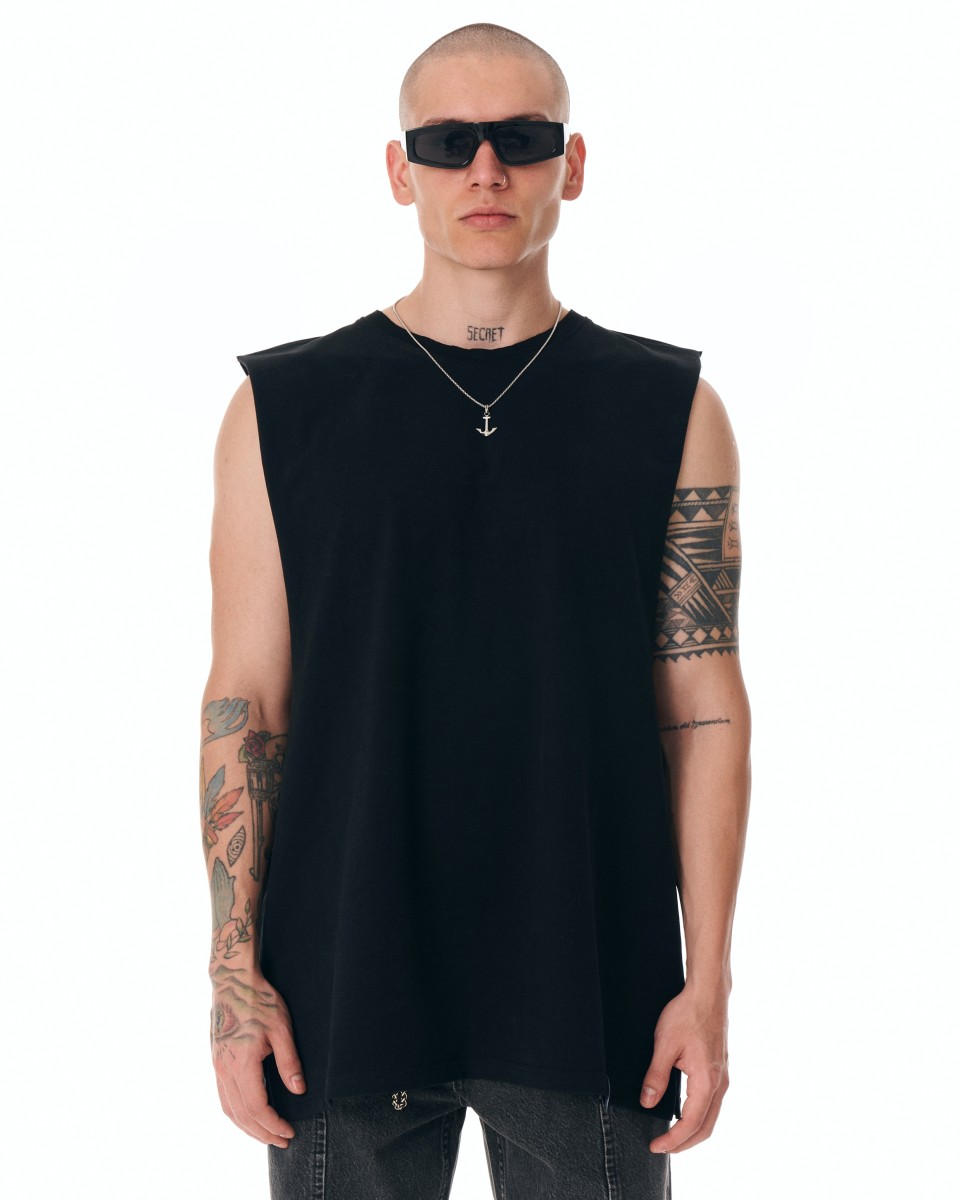 Urban Style Sleeveless Plain T-shirt - Black