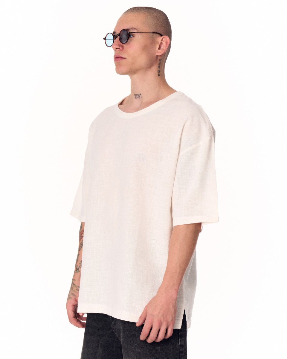 Camiseta Ligera Oversize Blanca para Hombre - Blanco