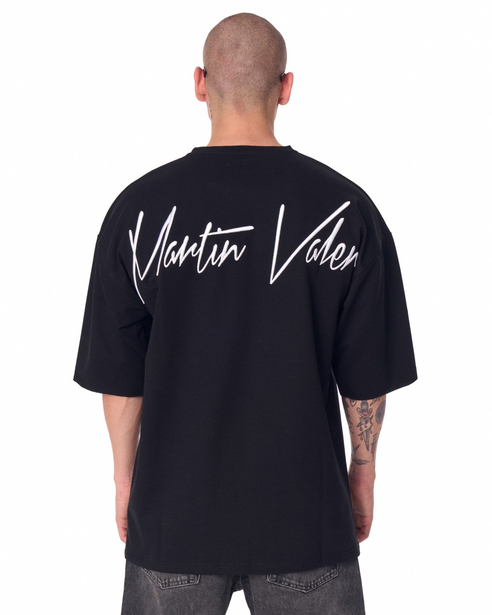 T-shirt de Oversize com Assinatura Martin Valen Bordada - Preto