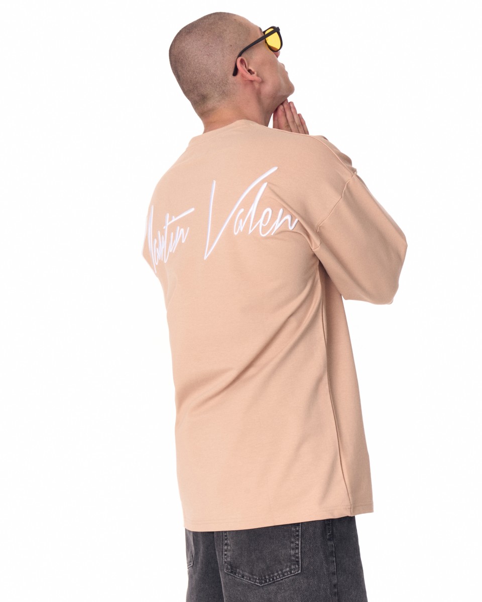 Besticktes Martin Valen Signature T-Shirt in Oversize - Beige