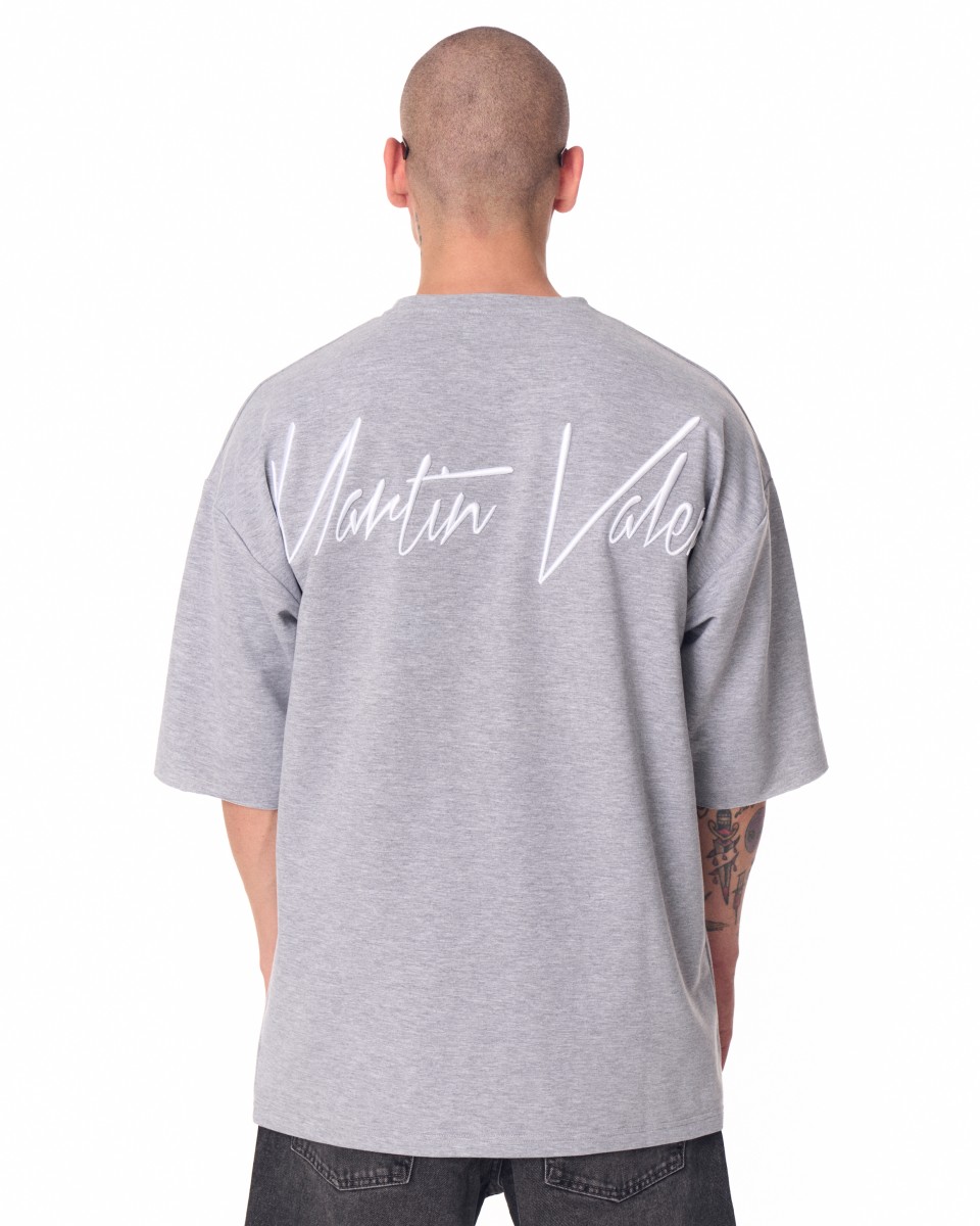 Besticktes Martin Valen Signature T-Shirt in Oversize - Grau