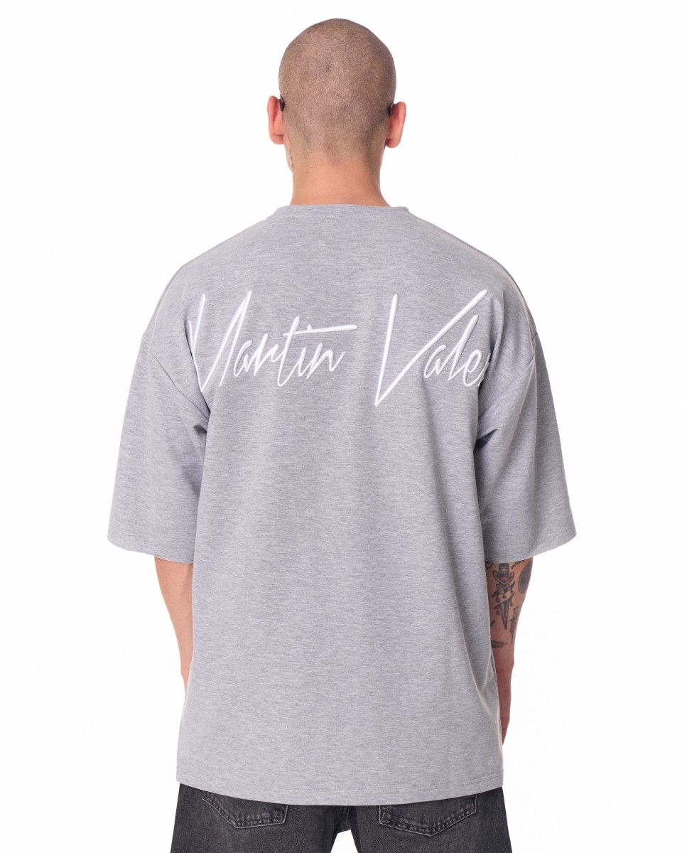 Geborduurd Martin Valen Handtekening Oversized T-shirt - Grijs