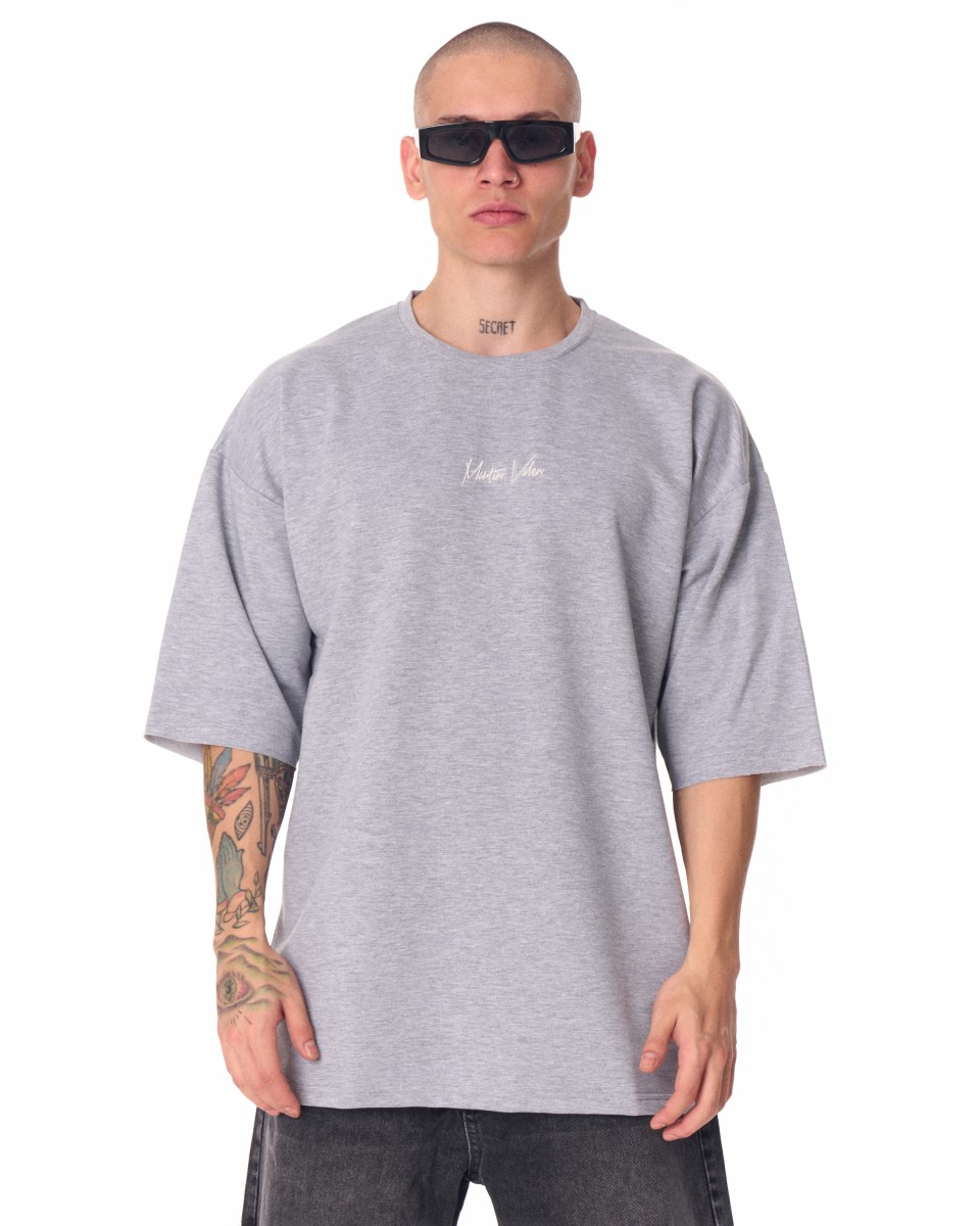 T-shirt Minimalista com Peito Estampado de Grandes Dimensões - Gray