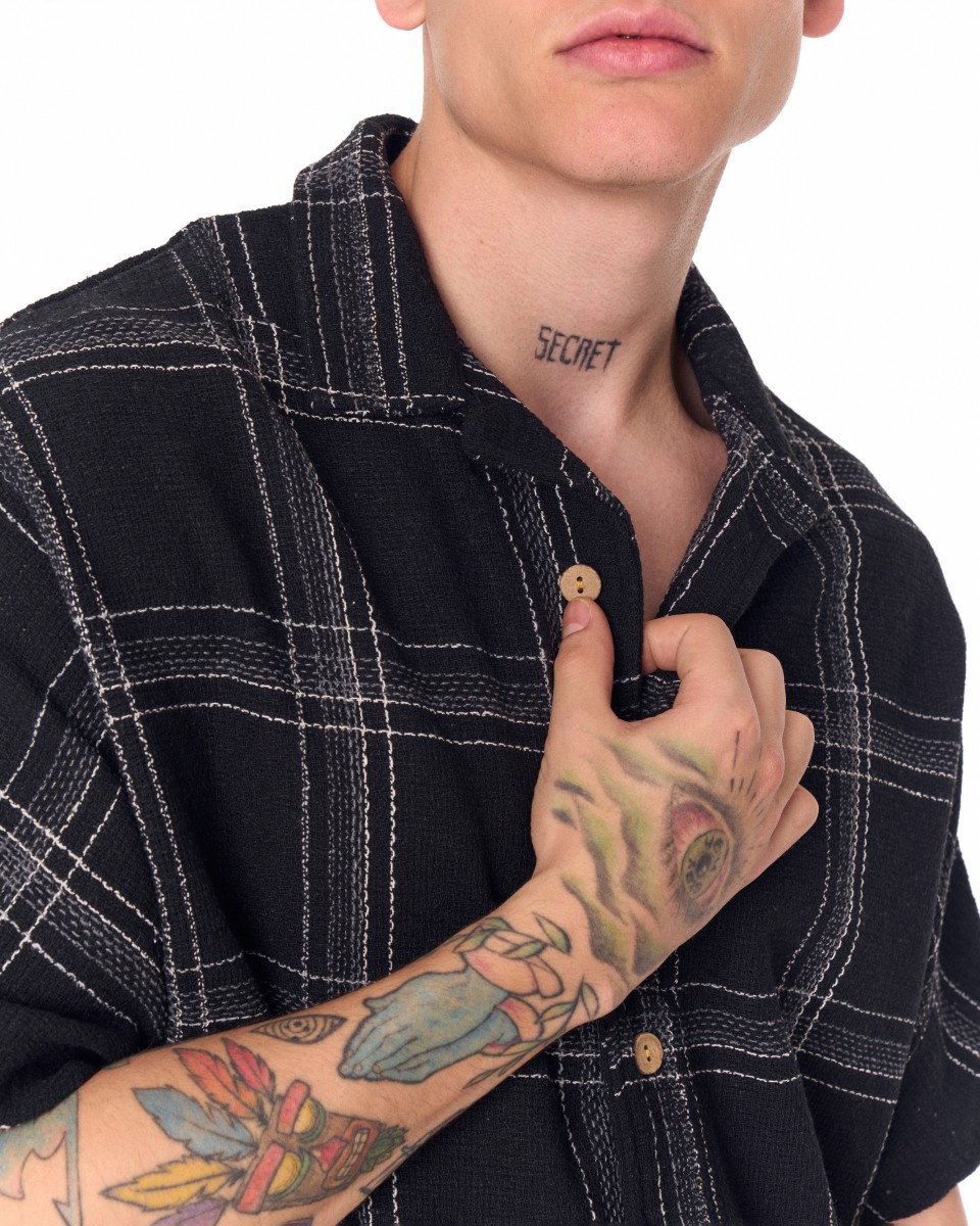 Men's Woven Sile Fabric Oversized Black Shirt | Martin Valen