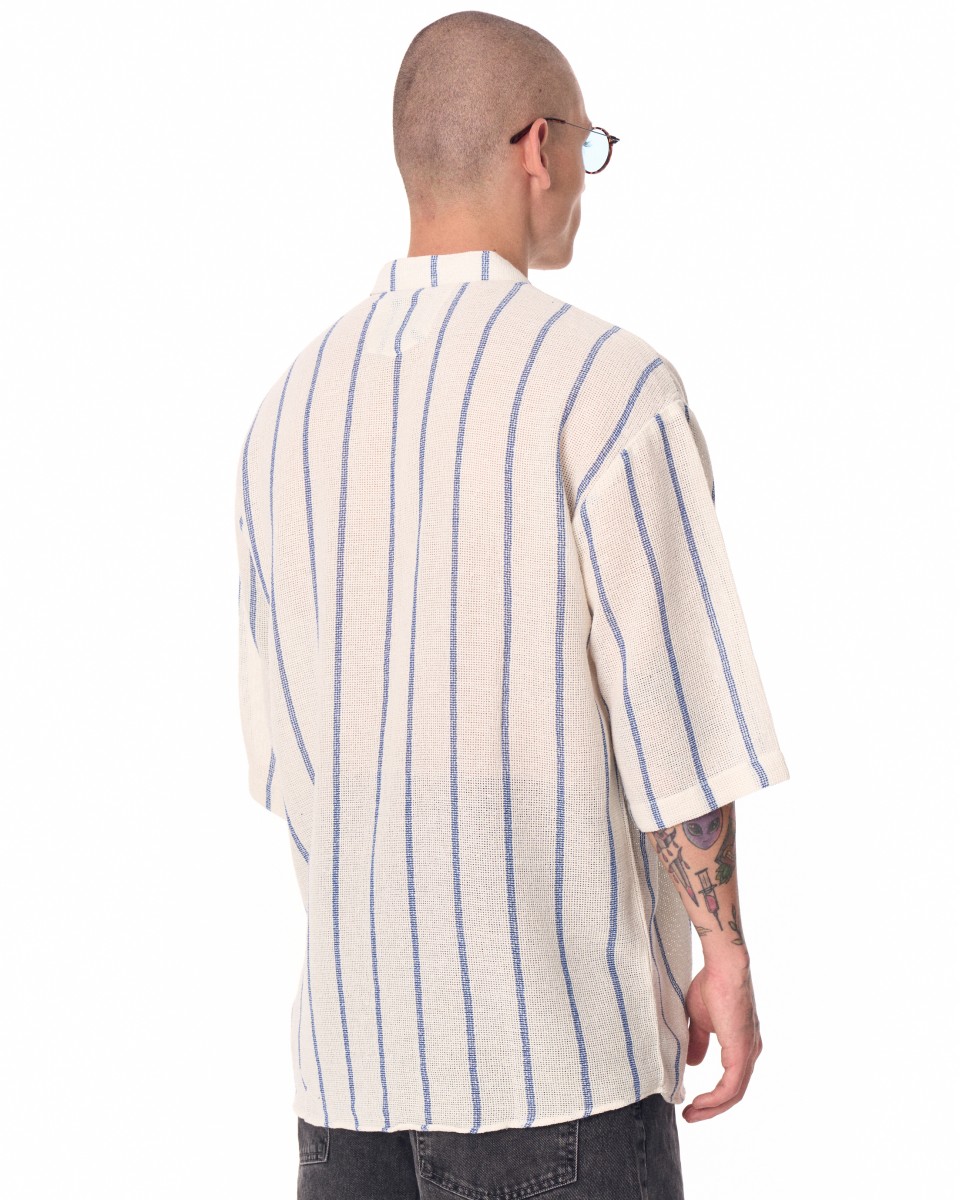 Camisa de hombre blanca oversize de tejido de sile a rayas | Martin Valen
