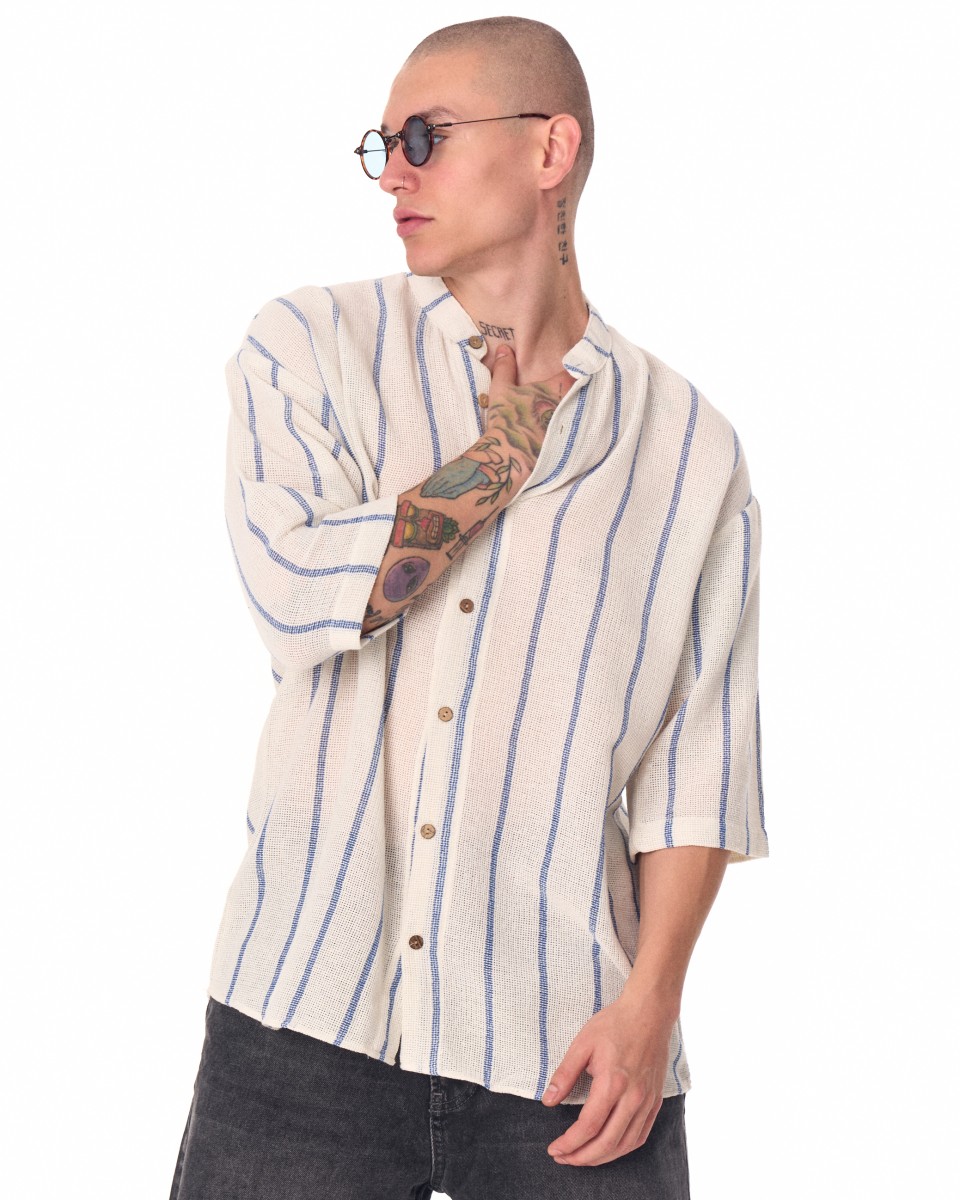 Мужская рубашка оверсайз из ткани Sile в полоску, белая | Martin Valen