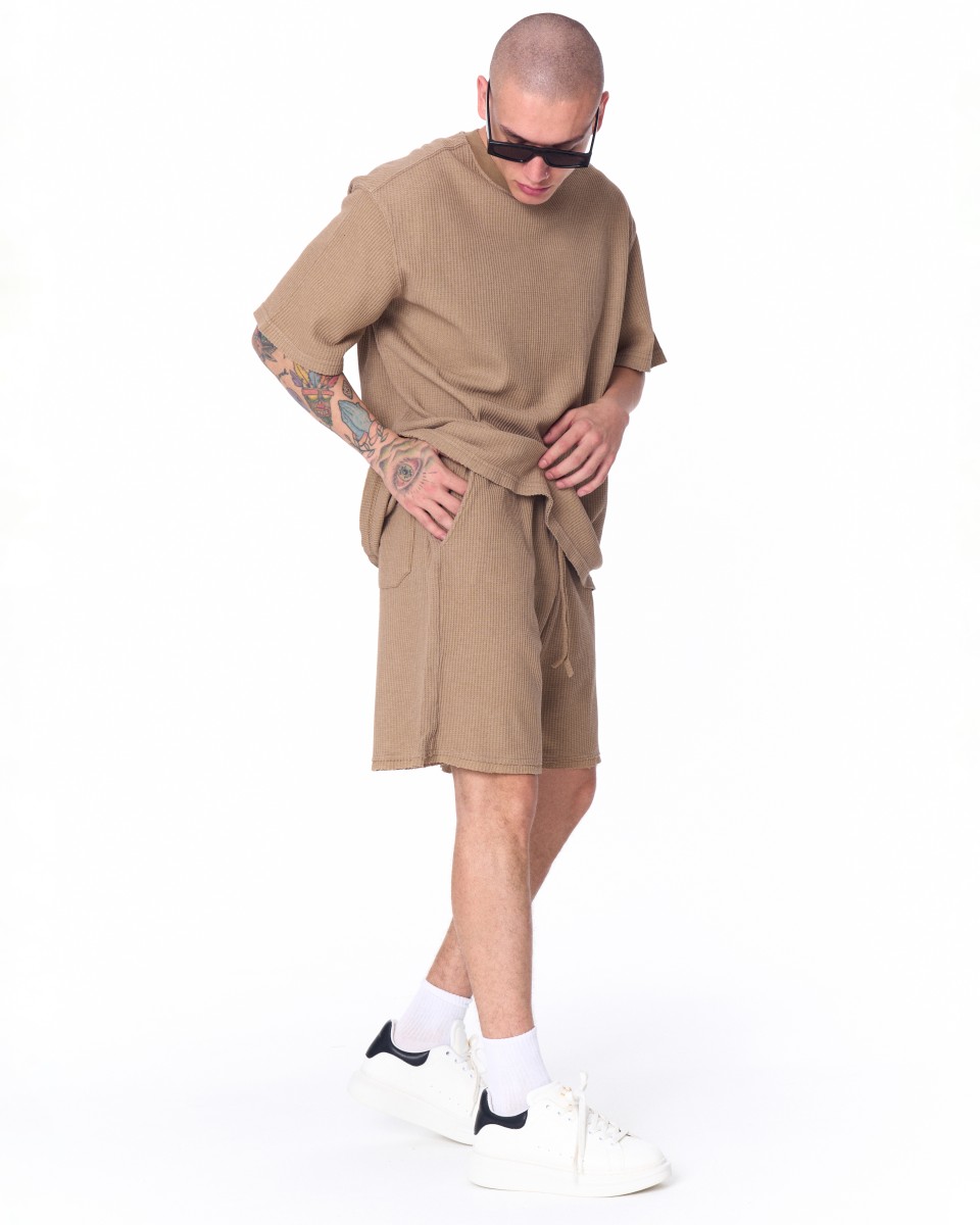 Conjunto de pantalones cortos marrones de tela de punto de pana de gran tamaño para hombre | Martin Valen
