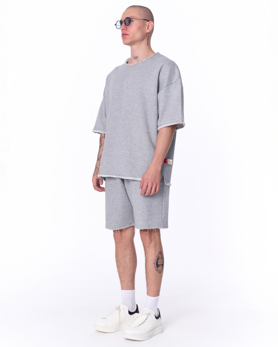 Men's Oversized Thick Fabric Gray Shorts Suit | Martin Valen