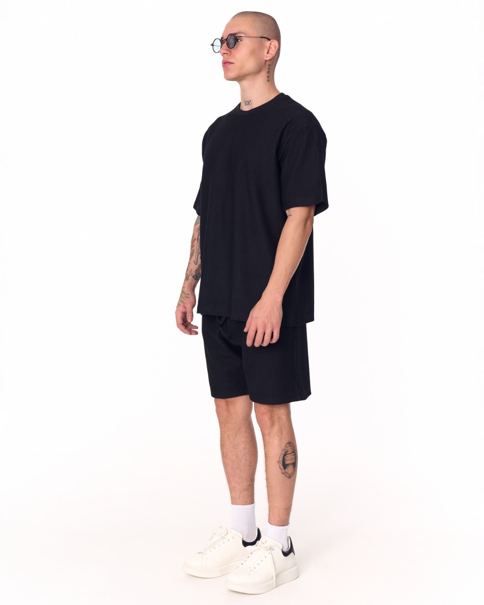 Conjunto de pantalones cortos negros de tela de punto de pana de gran tamaño para hombre | Martin Valen