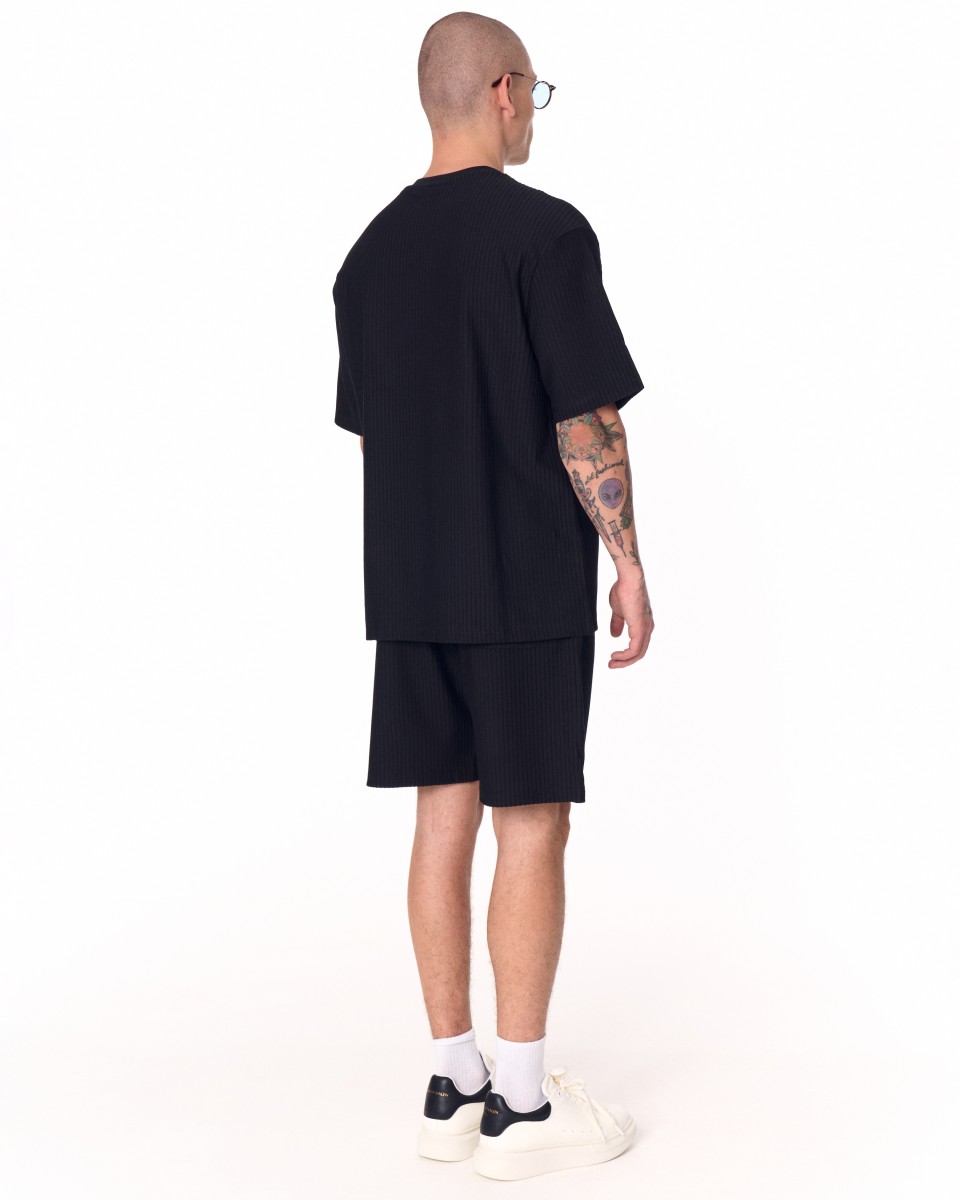 Men's Oversized Corduroy Knitwear Fabric Black Shorts Set | Martin Valen