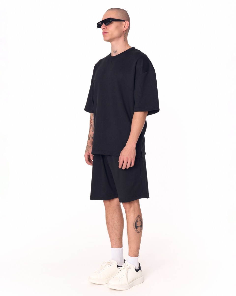 Men's Oversized Light Fabric Shorts Set Black | Martin Valen