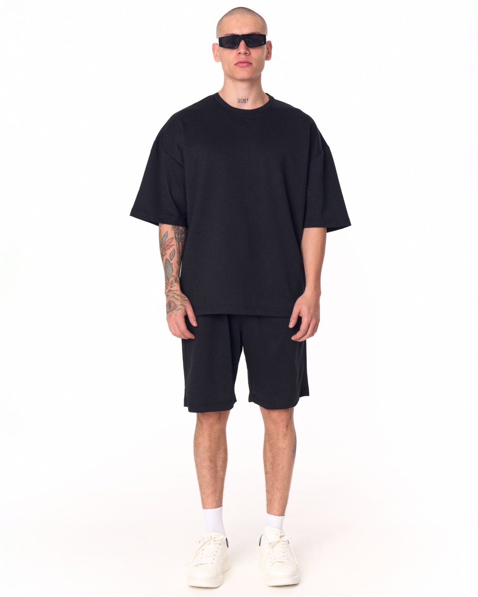 Men's Oversized Light Fabric Shorts Set Black - Black