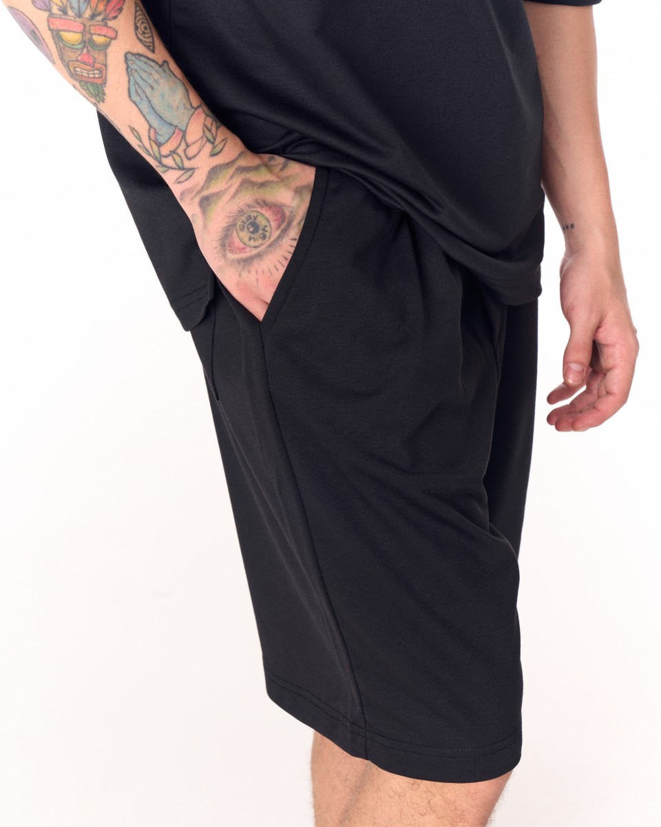 Men's Oversized Light Fabric Shorts Set Black | Martin Valen