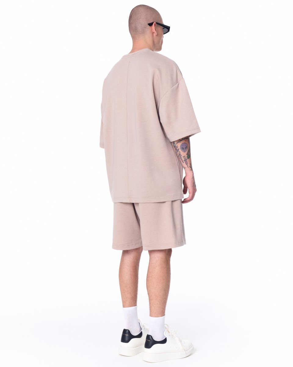 Men's Oversized Light Fabric Shorts Suit Beige | Martin Valen