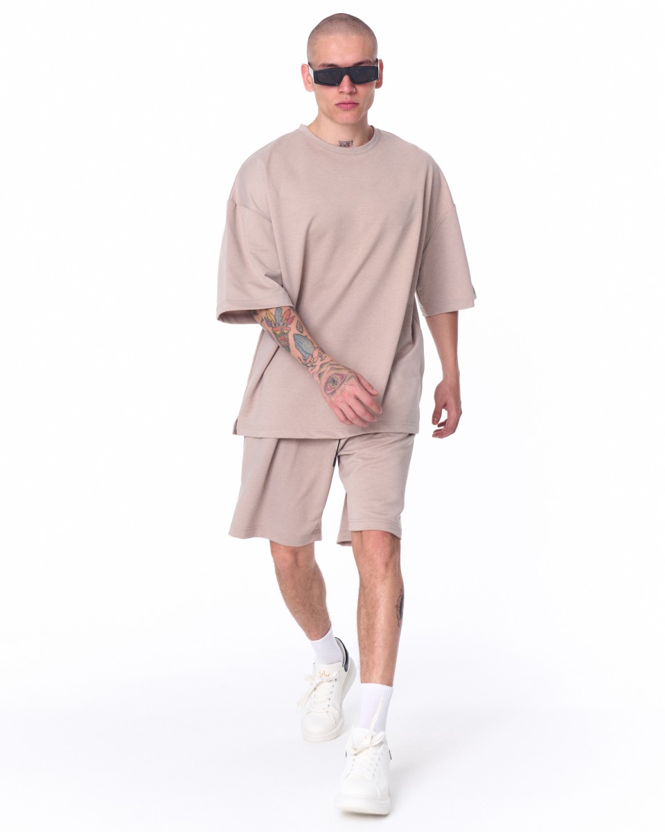 Men's Oversized Light Fabric Shorts Suit Beige | Martin Valen