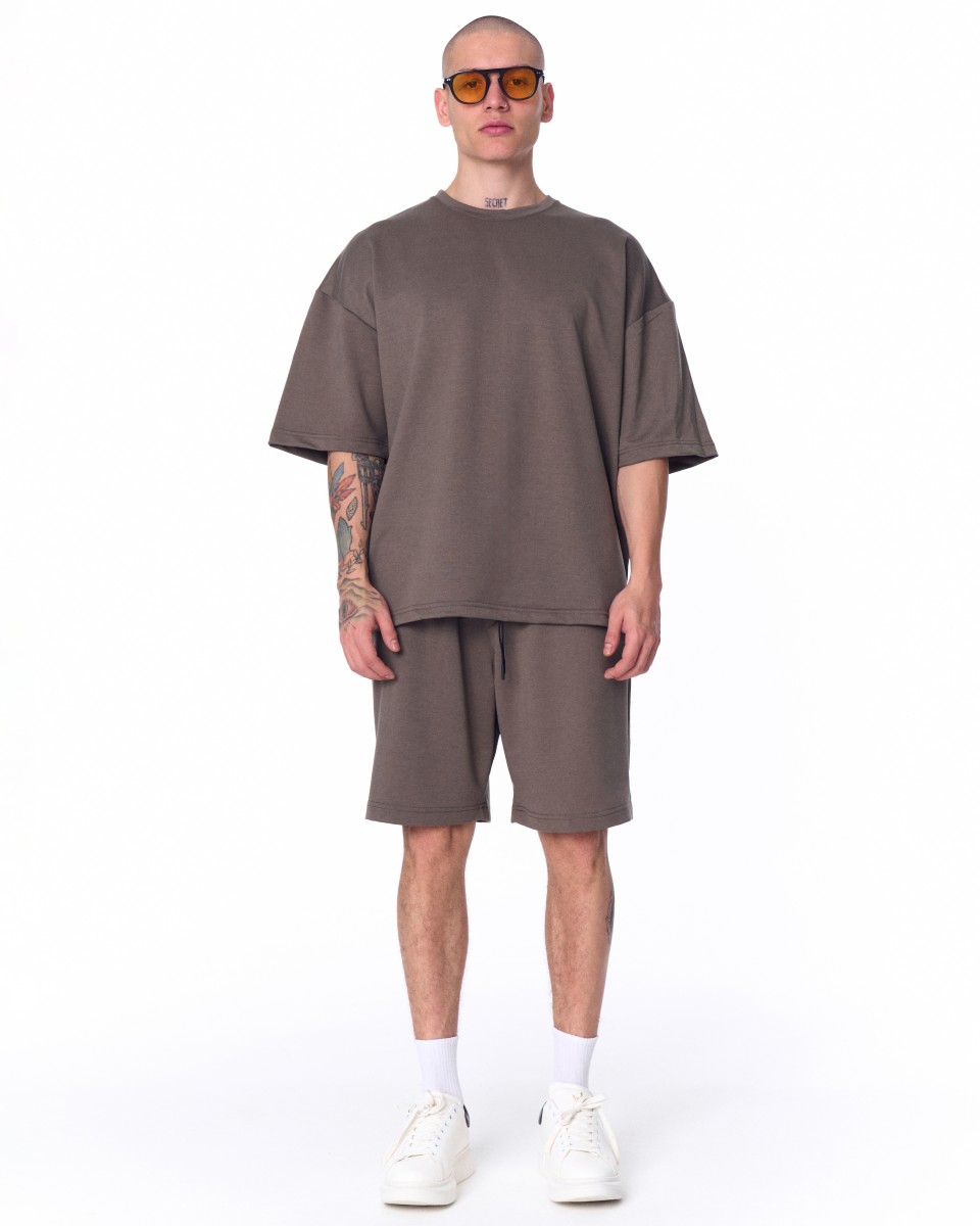 Men's Oversized Light Fabric Shorts Set Khaki - Khaki