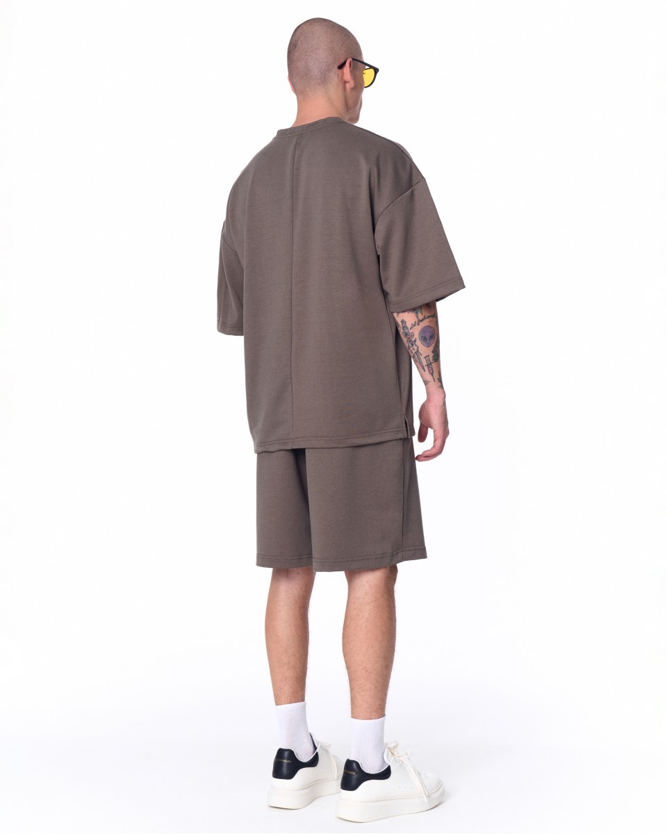 Men's Oversized Light Fabric Shorts Set Khaki | Martin Valen