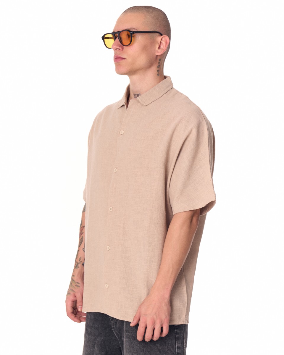 Camisa de hombre beige extragrande en tejido de lino | Martin Valen