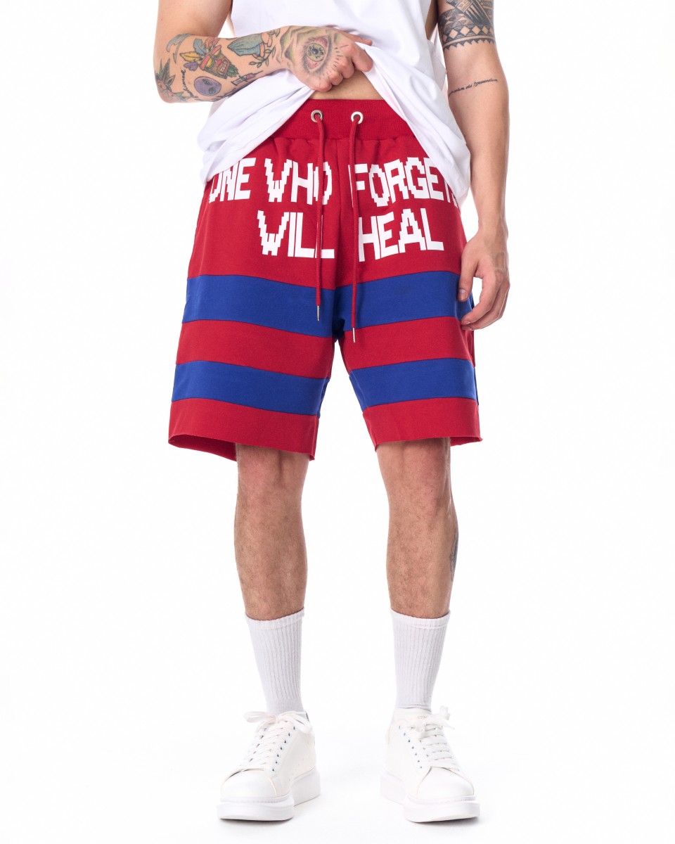 Pantalones cortos deportivos de forro polar para hombre Azul-Rojo - Rojo
