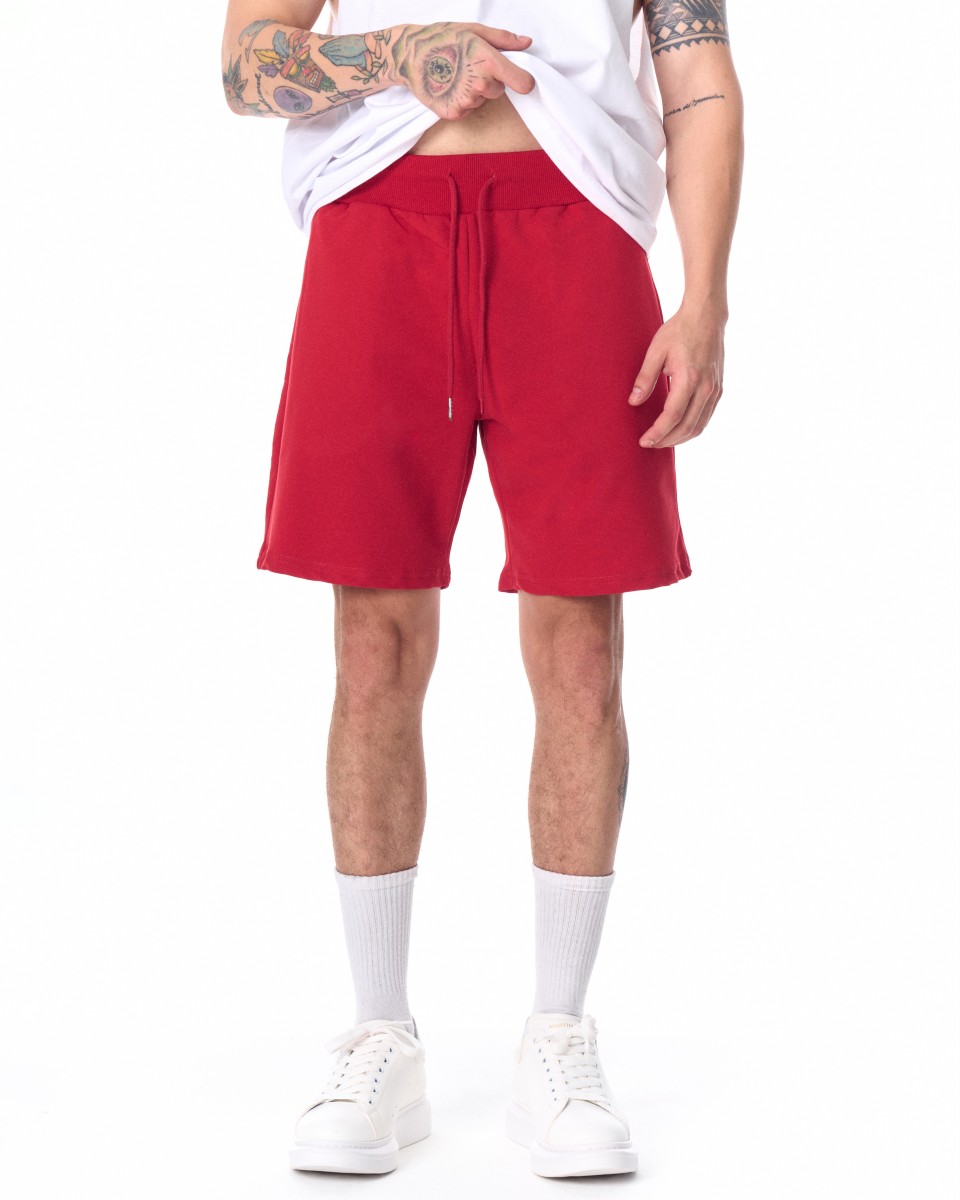 Pantalón Corto de Hombre Basic Fleece Sport en Rojo - Rojo