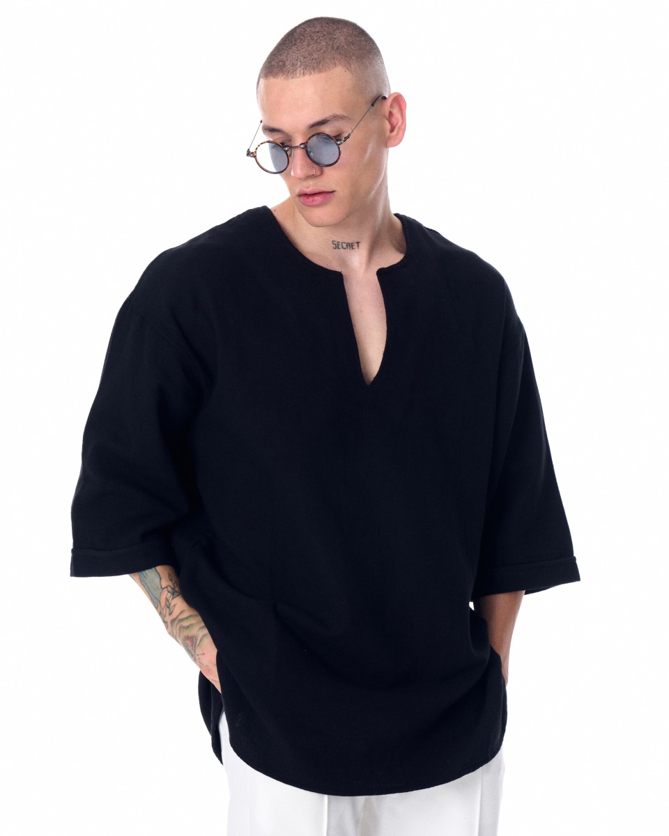 Camiseta Negra Oversize de Lino Negra para Hombre | Martin Valen
