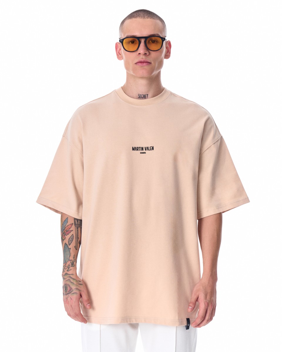 ‘’Slogan’’ Men’s Oversized Printed Designer T-shirt - Beige