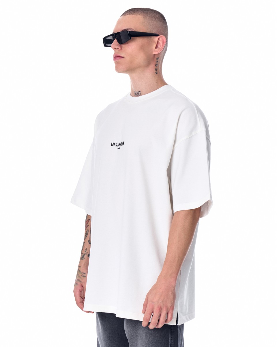"Slogan" Мужская оверсайз футболка с дизайнерским принтом - Белый