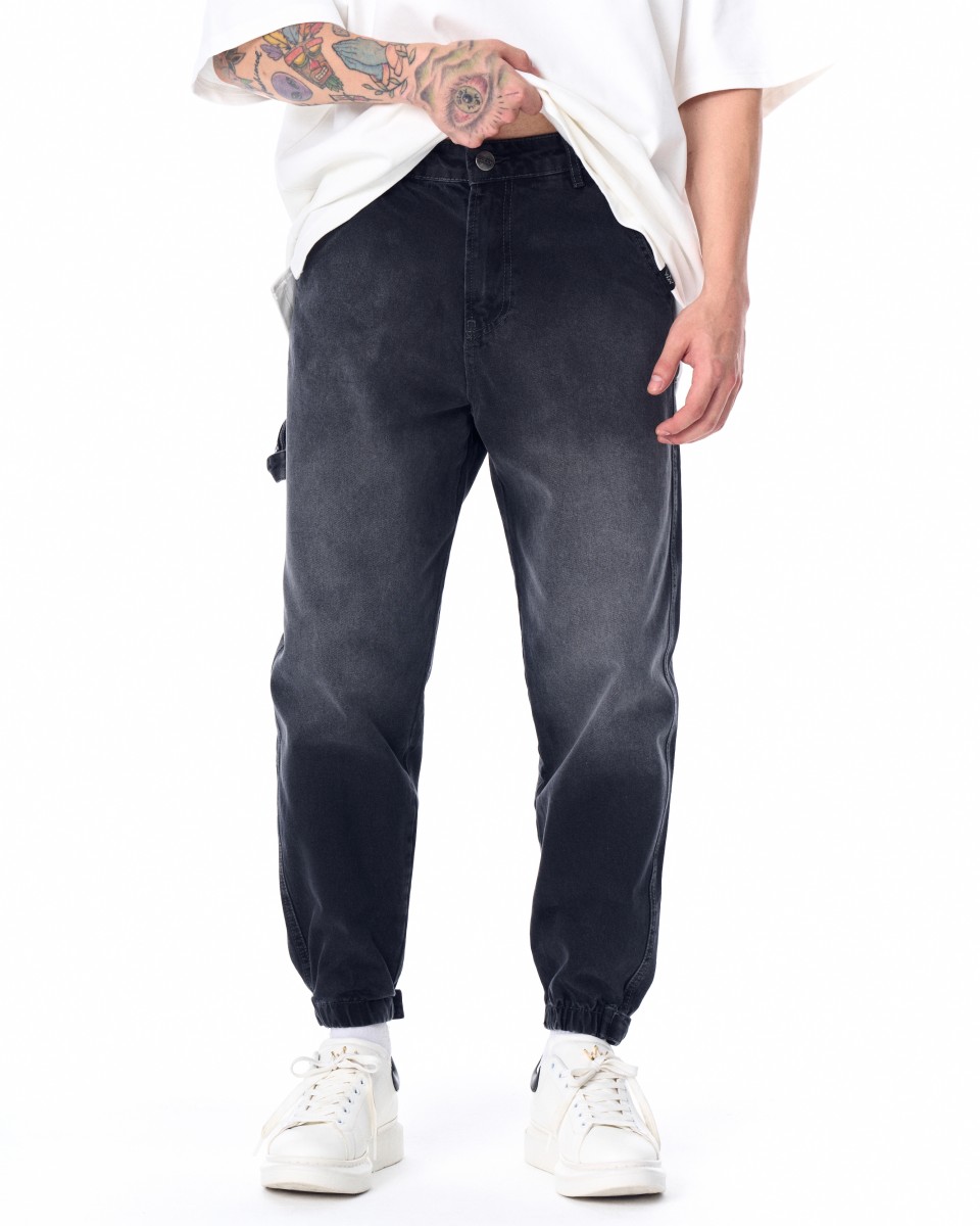 Washed Jeans with Ankle Fasteners - Black