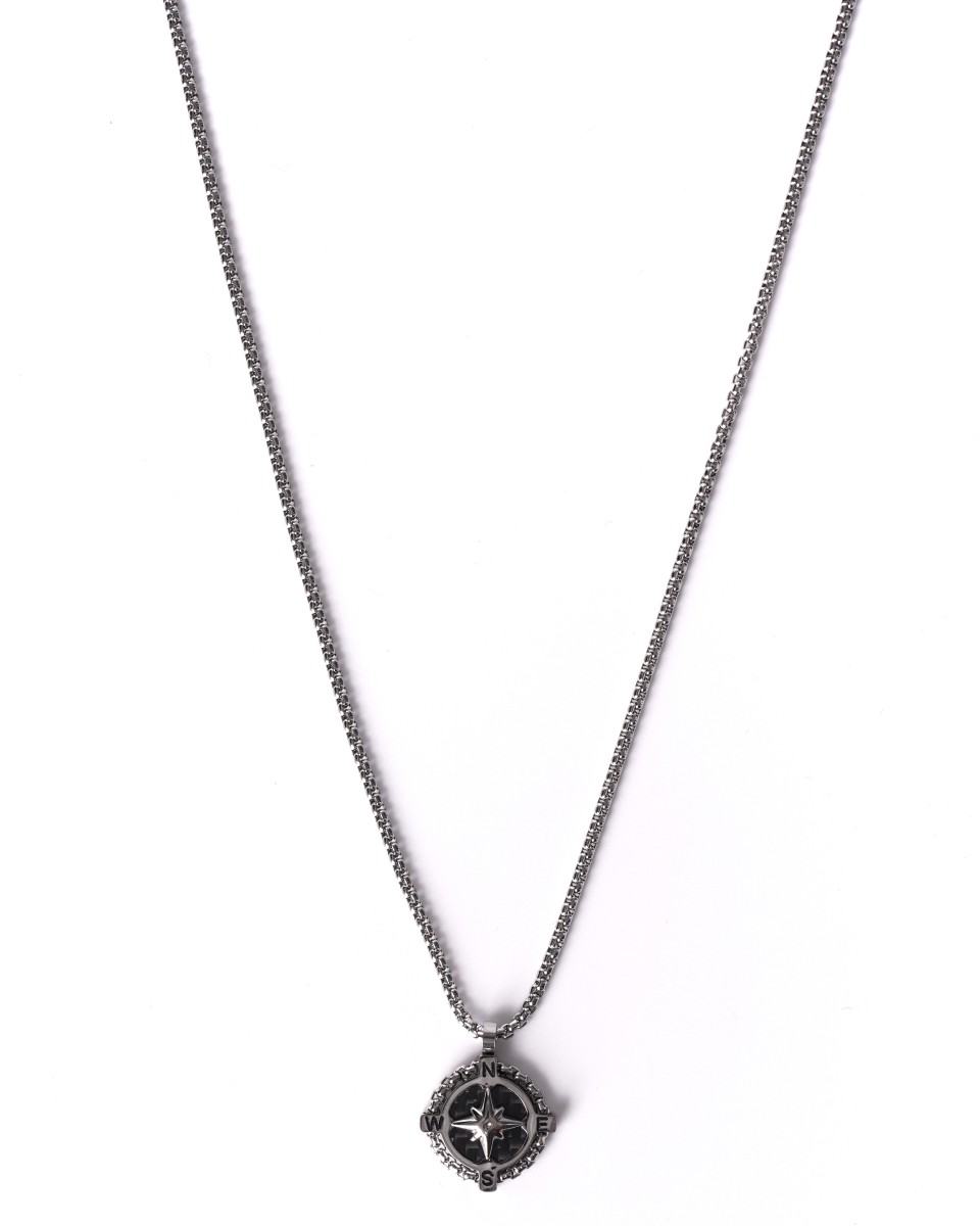 Compass Figure Necklace - Silver