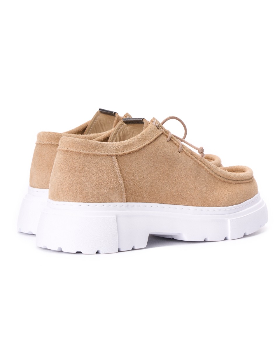 Beige Comfortabele Heren Loafers met Hoge Zool