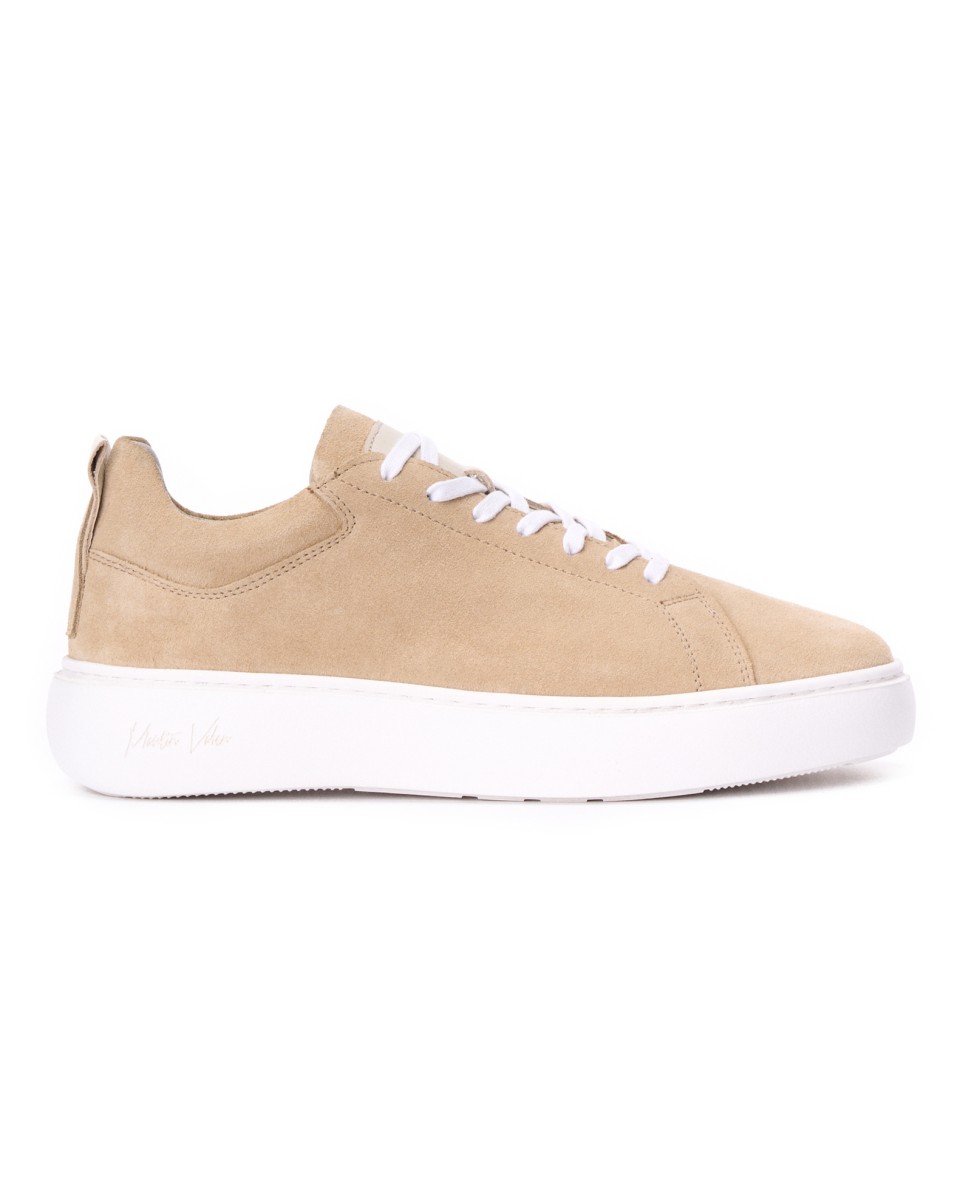 Moxie Beige Genuine Leather Casual Trainers for Men - Beige