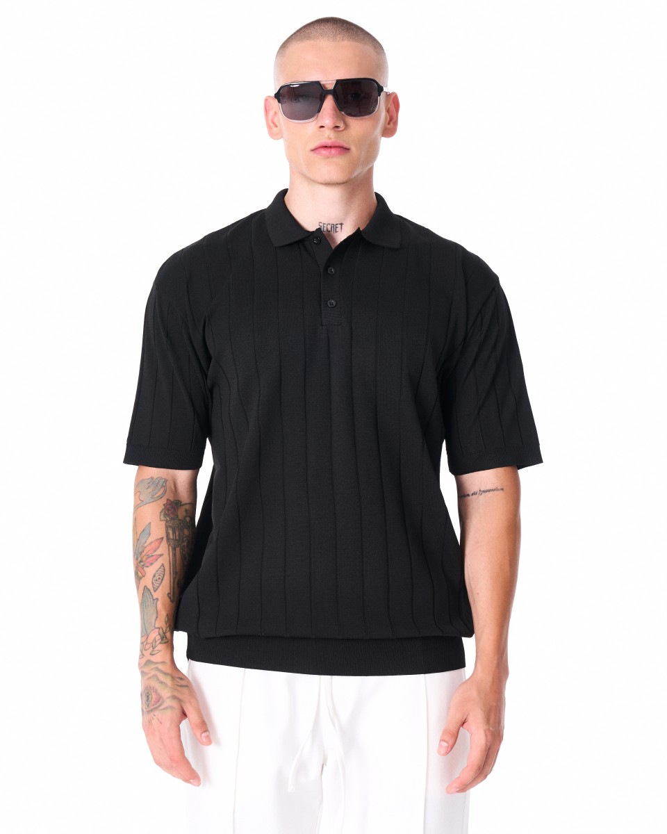 Camiseta Oversize Hombre Old Money Negra - Negro