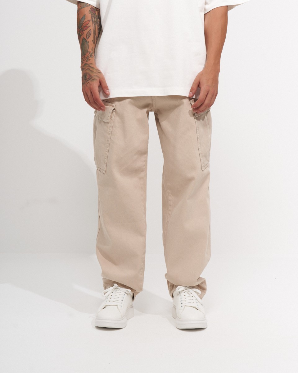 Beige Oversize Cargo-Hose für Herren - Beige