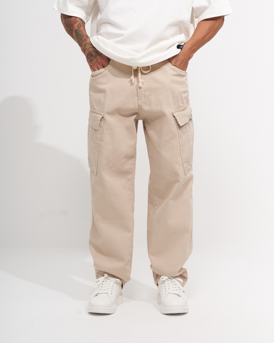 Beige Oversize Cargo-Hose für Herren