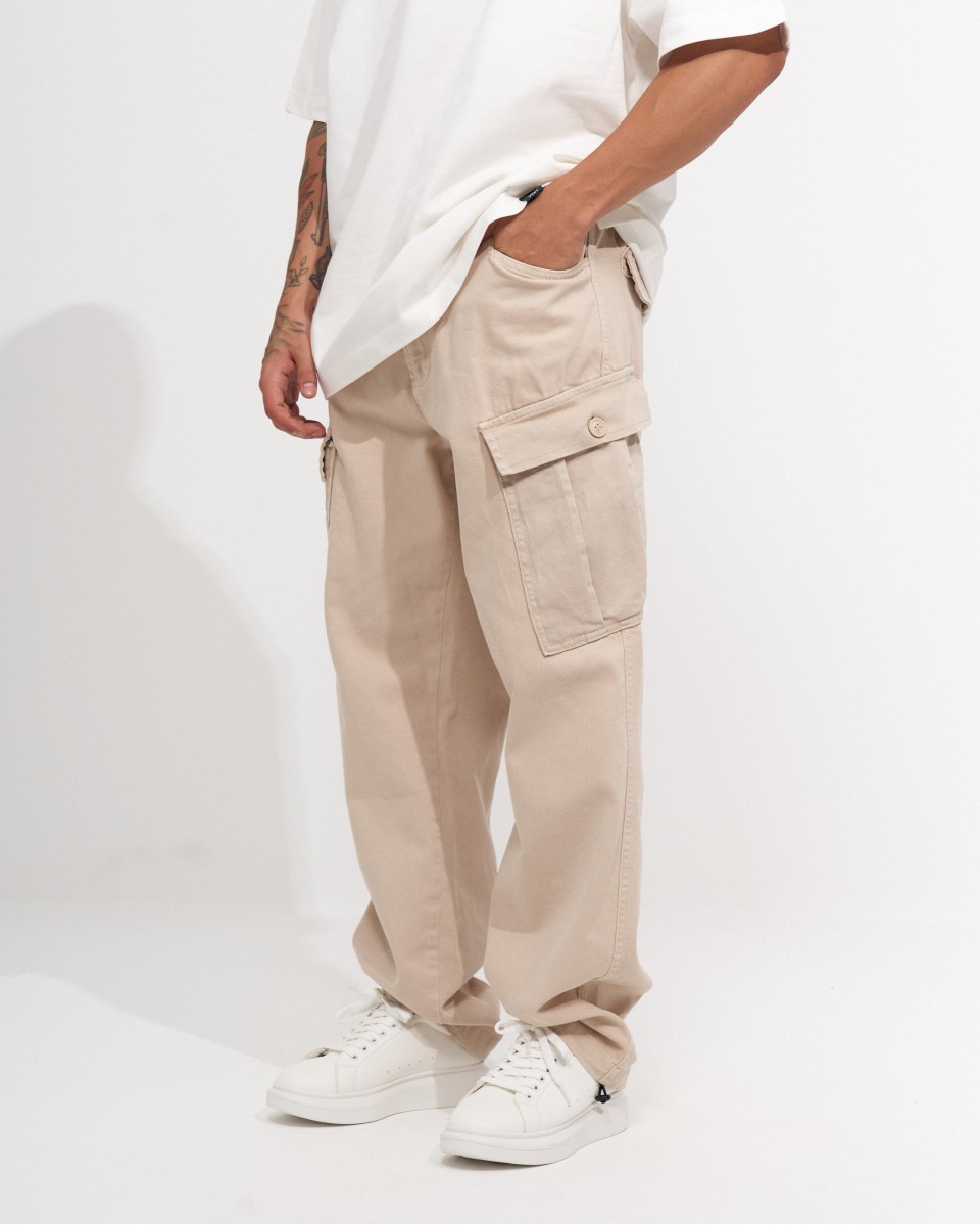 Beige Oversize Cargo-Hose für Herren