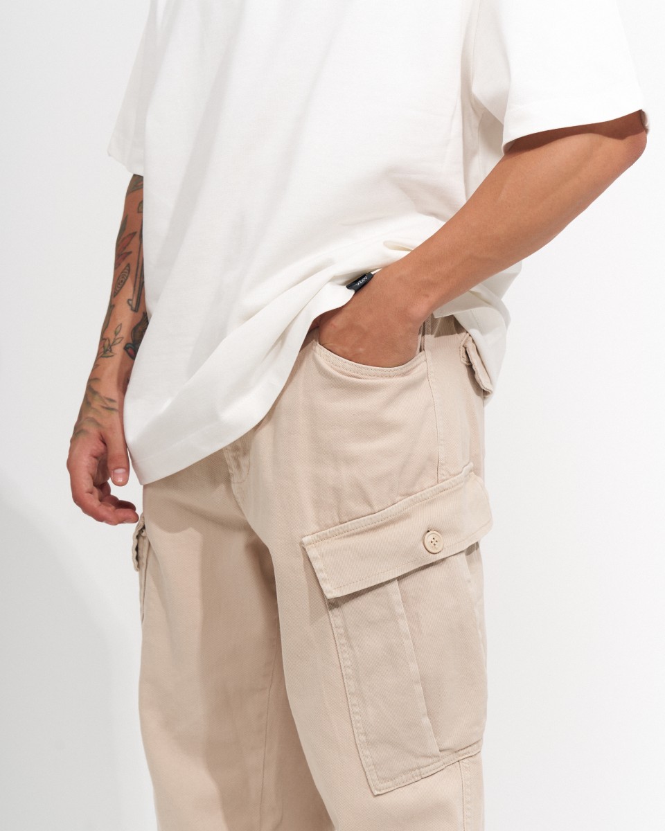 Beige Oversize Cargo-Hose für Herren