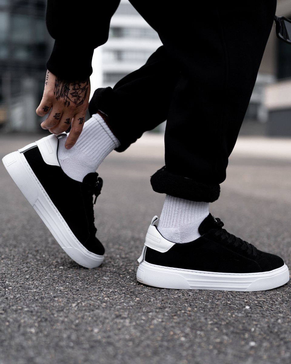 Bobe Suede Ceinturé Nouvelles Sneakers Noir et Blanc - Noir